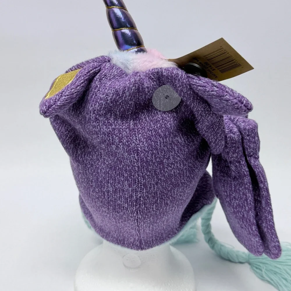 James Paul Youth Purple Unicorn Beanie Hat and Mitten Set Faux Fur Lined NWT